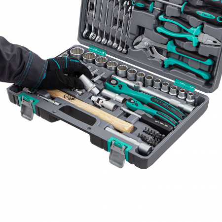 Набор инструментов, 1/2", 1/4", CrV, 12 гранные головки, пластиковый кейс, 76 предметов Stels Набор инструментов, 1/2", 1/4", CrV, 12 гранные головки, пластиковый кейс, 76 предметов Stels