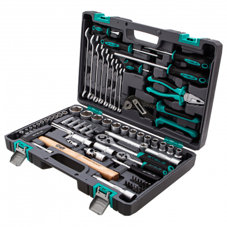 Набор инструментов, 1/2", 1/4", CrV, пластиковый кейс 76 предметов Stels Набор инструментов, 1/2", 1/4", CrV, пластиковый кейс 76 предметов Stels