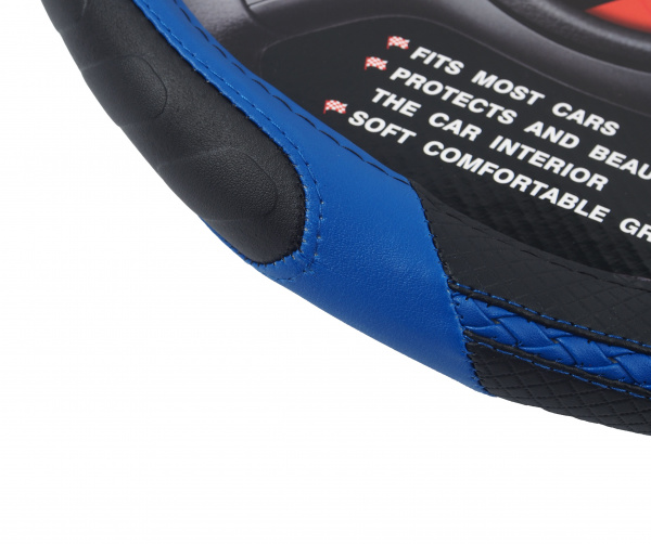 Оплетка руля MIS-2023STW21A (M) чёрная с синими вставками косичкой MISTAR /1/25