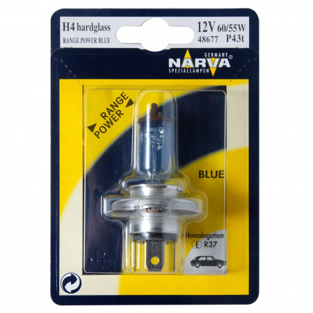 Автолампа H4 (60/55) P43t-38+50% RANGE POWER BLUE (блистер) 12V NARVA /1/10