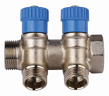 Коллектор GENERAL FITTINGS для холодной воды, вентили, никелированная латунь, вход 3/4″ - 4 выхода 1/2″