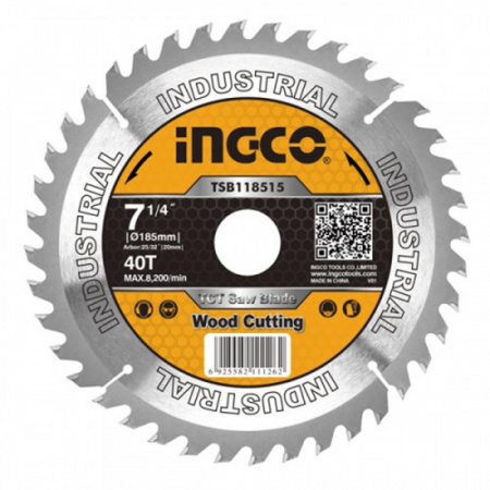 Диск пильный для циркулярных пил по дереву 185*20*16, 40T INGCO TSB118515 INDUSTRIAL