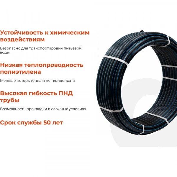 Питьевая напорная труба Gigant ПНД 32х3,0, SDR11 (ПЭ100, 16 атм), бухта 50 м GLPP-09