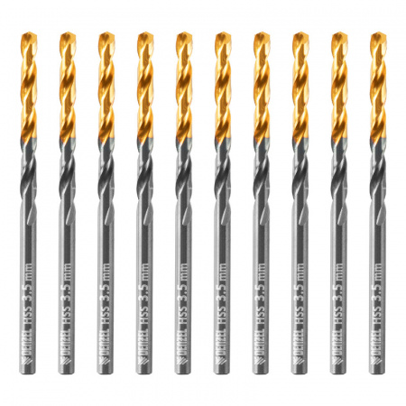 Сверло по металлу, 3,5 мм, HSS-Tin, Golden Tip, 10 шт. Denzel