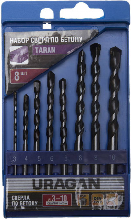 URAGAN TARAN 8 шт: d 3-4-5-6-6-8-8-10 мм набор сверл по бетону
