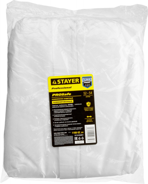 STAYER р. 52-54, защитный комбинезон из ламинированного спанбонда 60гр/м2, Professional (1160-52)