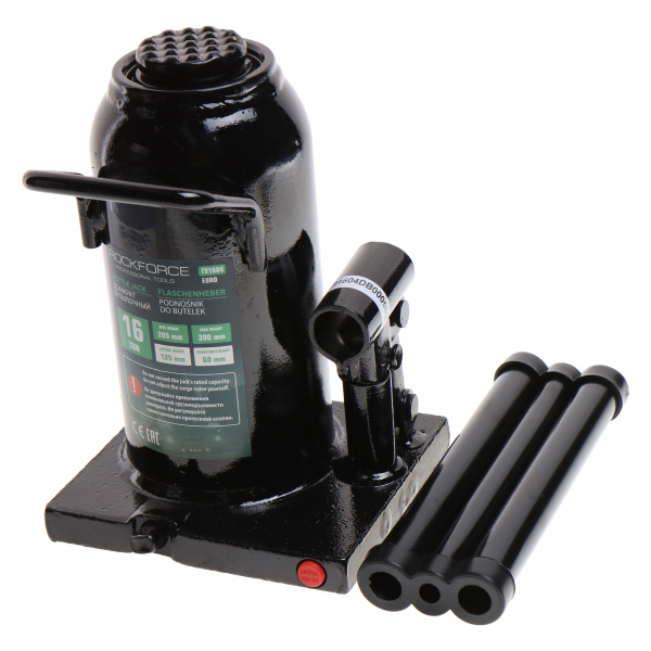 Домкрат гидравлический RF-T91604EURO бутылочный с клапаном 16т (выс.подъема 205-390мм) ROCKFORCE /1/2