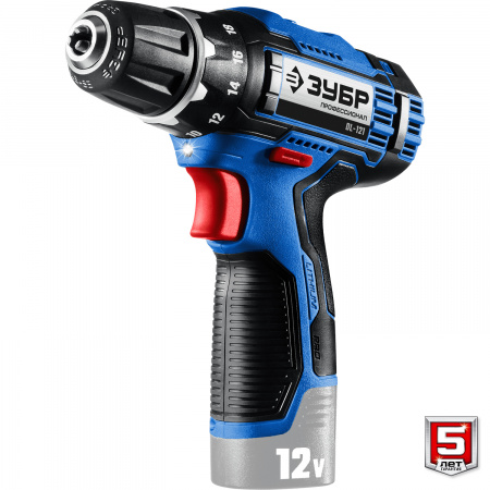ЗУБР 12 В, 40 Н·м, без АКБ (тип Т7), дрель-шуруповерт, Профессионал (DL-121)