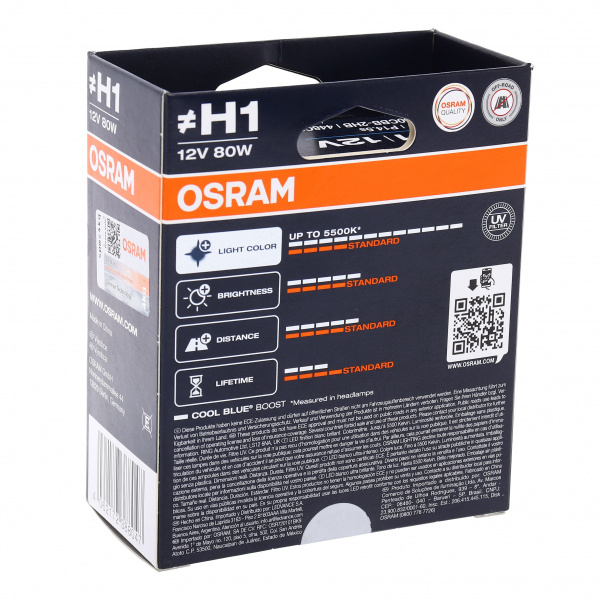 Автолампа H1 (80) P14.5s  COOL BLUE BOOST до 5500K (ЭКОбокс, 2шт) 12V OSRAM /1/10 HIT