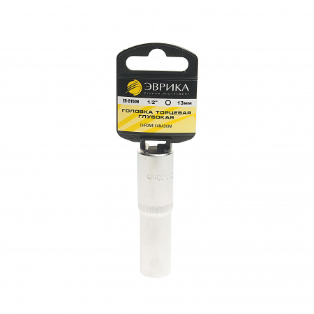 Головка торцевая 13мм 1/2" 6-гранная глубокая L=80мм (с держателем) ЭВРИКА ER-91506H 1/120 Головка торцевая 13мм 1/2" 6-гранная глубокая L=80мм (с держателем) ЭВРИКА ER-91506H 1/120