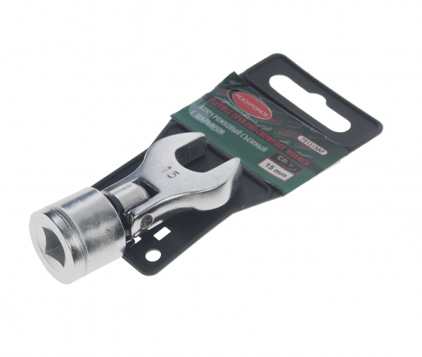 Ключ рожковый 15мм RF-751315AF съемный с шарниром 3/8", на пластиковом держателе ROCKFORCE /1