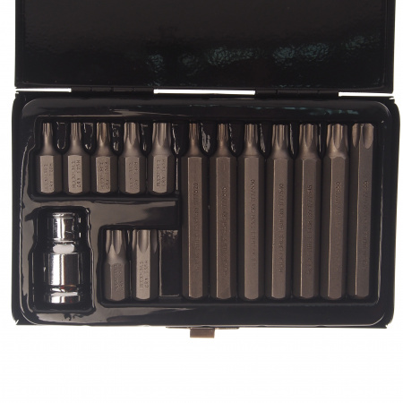 Набор бит RF-4156TH TORX с отверстием и битодержателем,15пр. 1/2"(L: 30/75мм; Т20,Т25,Т30,Т40,Т45,Т50,Т55), в металлическом кейсе ROCKFORCE /1