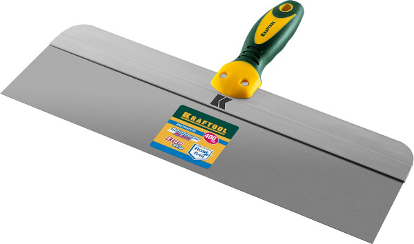 KRAFTOOL 400 мм, широкое полотно, алюминиевая направляющая, двухкомпонентная ручка, нержавеющий, фасадный шпатель (10036-400)