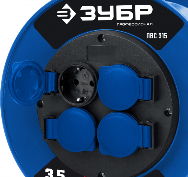 ЗУБР ПВС-315, ПВС, 3 x 1.5 мм2, 20 м, 3500 Вт, IP44, силовой удлинитель на катушке, Профессионал (55081-20)