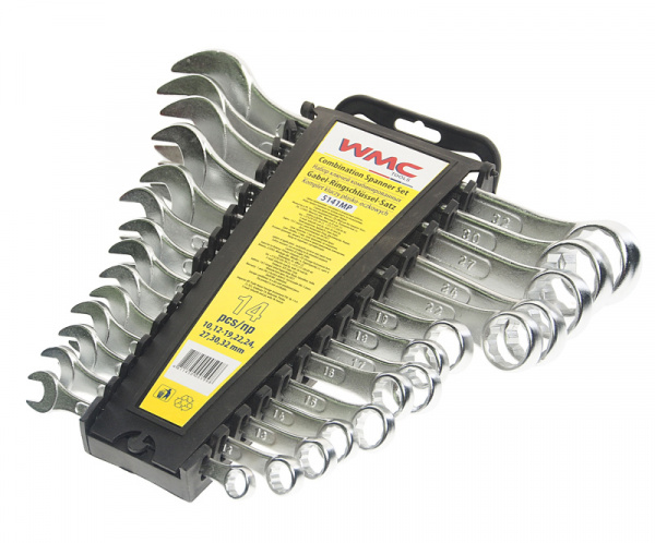 Набор ключей WMC-5141MP: комбинированных 14пр. (10, 12-19, 22, 24, 27, 30, 32мм),в пластиковом держателеWMC TOOLS /1/10