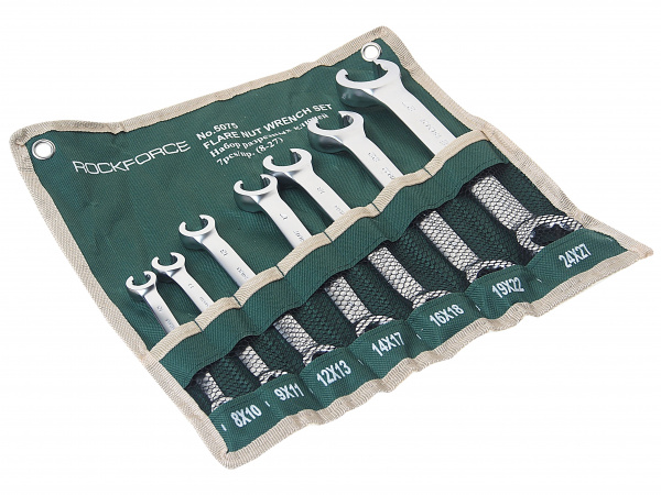 Набор ключей разрезных RF-5075: 7пр(8х10,9х11,12х13,14х17,16х18,19х22,24х27мм),на полотне ROCKFORCE /1 Набор ключей разрезных RF-5075: 7пр(8х10,9х11,12х13,14х17,16х18,19х22,24х27мм),на полотне ROCKFORCE /1