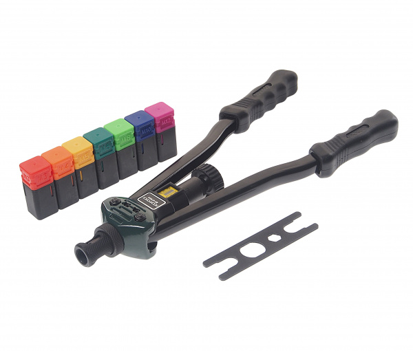 Заклепочник RF-67805 двуручный резьбовой усиленный со шкалой затяжки от 0-10мм(L - 380мм, резьбовые адаптеры - М3, М4, М5, М6, М8, М10, М12) ROCKFORCE