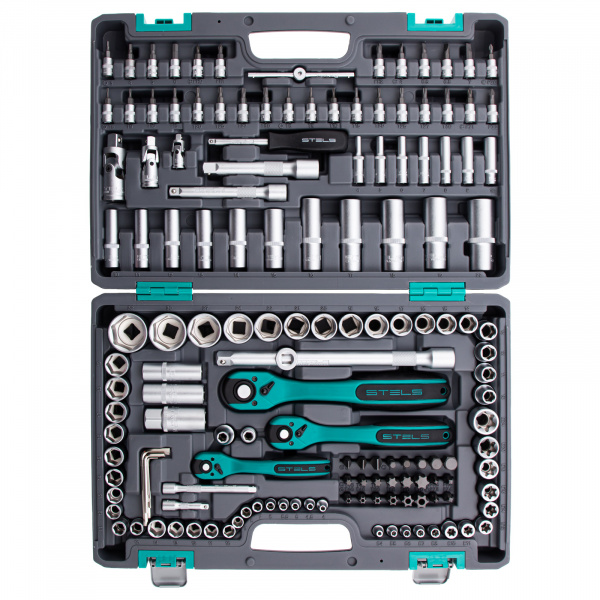 Набор инструментов, 1/4", 3/8", 1/2", Cr-V, S2, усиленный кейс, 151 предмет Stels Набор инструментов, 1/4", 3/8", 1/2", Cr-V, S2, усиленный кейс, 151 предмет Stels