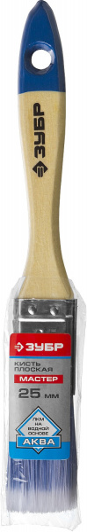 ЗУБР АКВА, 25 мм, 1″, светлая искусственная щетина, деревянная ручка, для воднодисперсионных и акриловых ЛКМ, плоская кисть (4-01007-025)