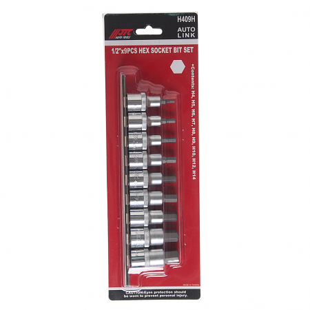 JTC Набор бит-головок 1/2" HEX H4-H14 9 предметов JTC