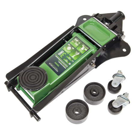 Домкрат гидравлический RF-T83505 подкатной 3т двухпоршневой+перчатки,резиновая накладка,салфетка из микроф. (h min 135мм, h max 465мм) ROCKFORCE /1