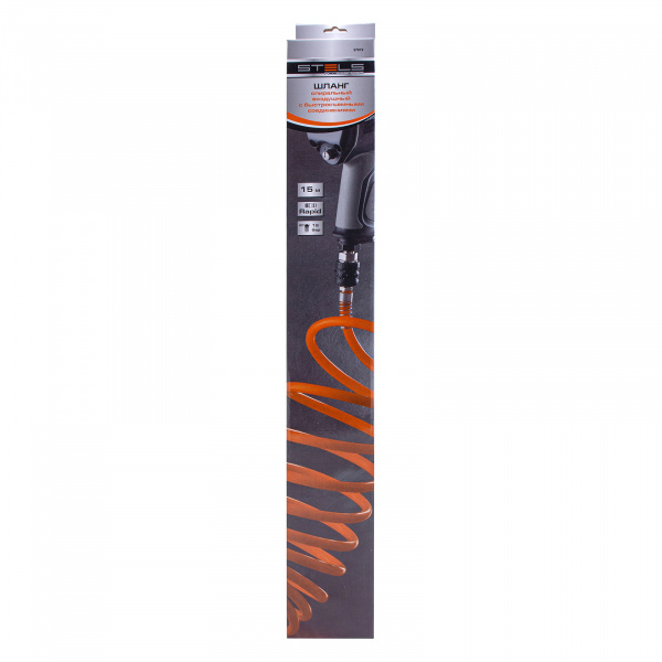 Шланг спиральный воздушный 8 х 12 мм, 18 бар, с быстросъемными соединениями, 15 м Stels