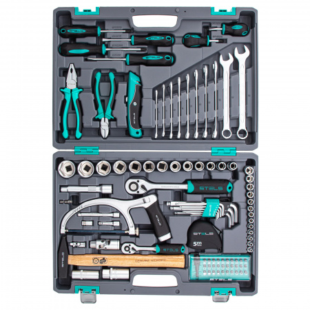 Набор инструментов, 1/2", 1/4", CrV, пластиковый кейс 98 предметов Stels Набор инструментов, 1/2", 1/4", CrV, пластиковый кейс 98 предметов Stels