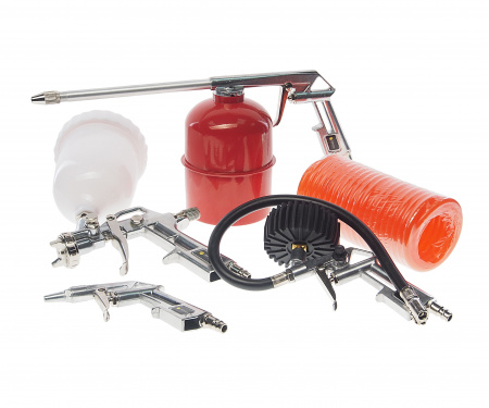 Набор пневмоинструмента ER-76301 (краскораспылитель с верх. пласт. бачком; пистолет для мойки двигателя с нижним метал. бачком, пистолет) ЭВРИКА /1/10