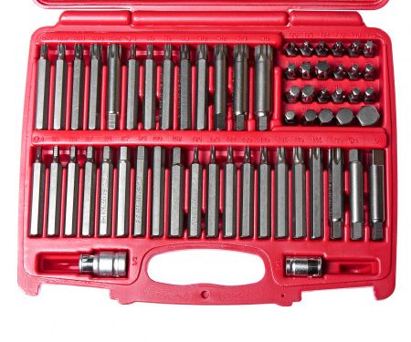 JTC Набор бит 1/2" 3/8" HEX, TORX, SPLINE, RIBE 6-ти гранных 2 держателя 58 предметов в кейсе JTC