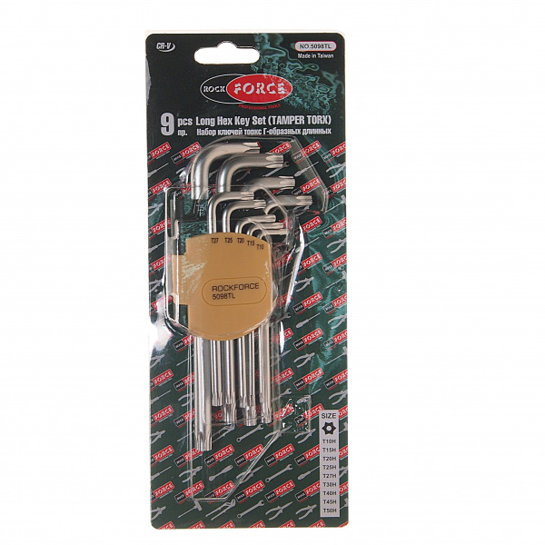 Набор ключей TORX RF-5098TL: длинных  Т10Н-Т50Н- с отверстием 9пр. на пласт. держат. ROCKFORCE /1/10/50 Набор ключей TORX RF-5098TL: длинных  Т10Н-Т50Н- с отверстием 9пр. на пласт. держат. ROCKFORCE /1/10/50