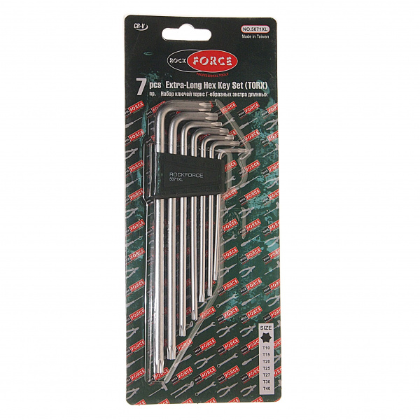Набор ключей TORX RF-5071XL: экстрадлинных  Т10-Т40 7пр. на пласт. держат. ROCKFORCE /1/10/50 Набор ключей TORX RF-5071XL: экстрадлинных  Т10-Т40 7пр. на пласт. держат. ROCKFORCE /1/10/50