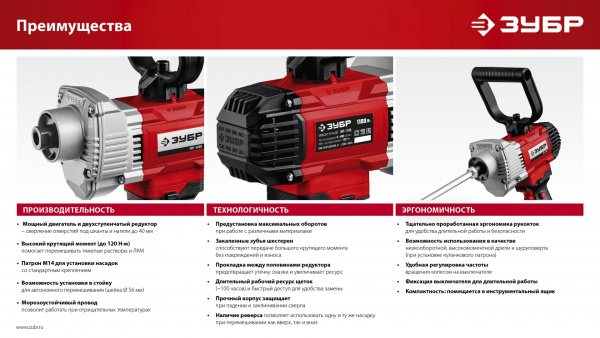 ЗУБР 1100 Вт, М14, дрель-миксер (МР-1100)