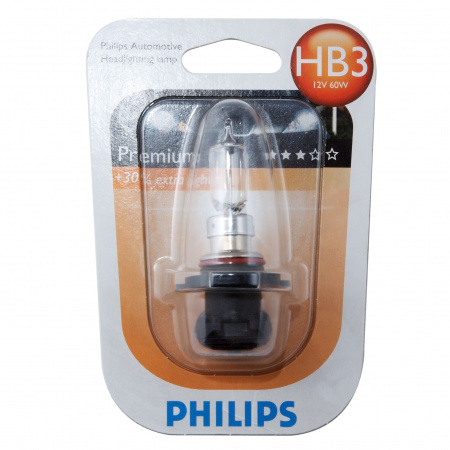 Автолампа HB3/9005 (60) P20d+30% PREMIUM (блистер) 12V PHILIPS /1/10