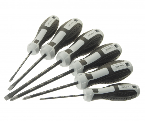 Набор отверток ER-M08-6  SL3.5x75 Ø3, SL5.5x100 Ø5, SL6.5x125 Ø6; PH0x75 Ø3, PH1x100 Ø5, PH2x125 Ø6, стержень S2, 6 предметов HRC≥59 ЭВРИКА /1/12 NEW Набор отверток ER-M08-6  SL3.5x75 Ø3, SL5.5x100 Ø5, SL6.5x125 Ø6; PH0x75 Ø3, PH1x100 Ø5, PH2x125 Ø6, стержень S2, 6 предметов HRC≥59 ЭВРИКА /1/12 NEW
