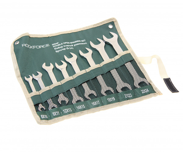 Набор ключей рожковых RF-5084P: 8пр. (8x10,9x11,12x13,14x15,16x17,18x19,21x23,22x24мм), на полотне ROCKFORCE /1/25 Набор ключей рожковых RF-5084P: 8пр. (8x10,9x11,12x13,14x15,16x17,18x19,21x23,22x24мм), на полотне ROCKFORCE /1/25