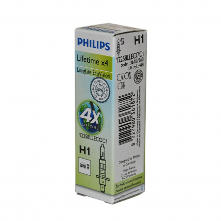 Автолампа H1 (55) P14.5s LongLife EcoVision 12V PHILIPS /1/10