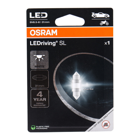 Автолампа C5W (SV8.5/8) LED 31мм (блистер, 1шт) 12V OSRAM /1/10/50