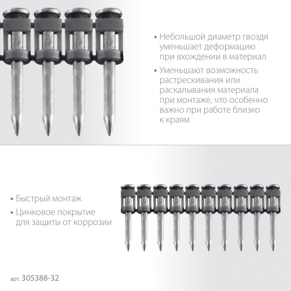ЗУБР CN 32 х 2.7 мм, гвозди по бетону оцинкованные, 1000 шт (305388-32)