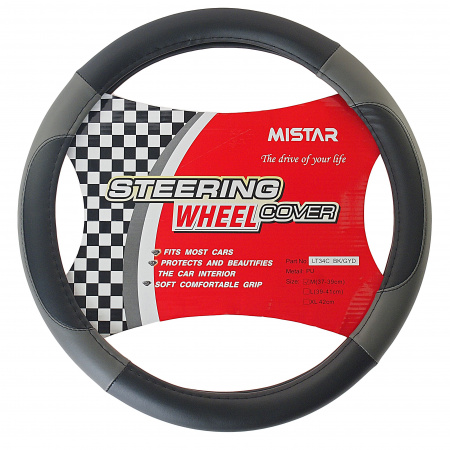 Оплетка руля MIS-LT34C (M) BLACK/GREY кожа MISTAR /1/25