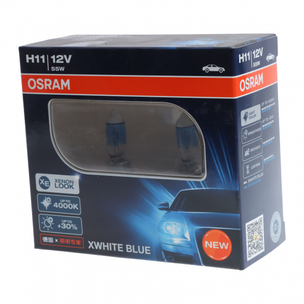 Автолампа H11 (55) PGJ19-2+30% XWHITE BLUE (евробокс, 2шт) 4000K 12V OSRAM /1/10