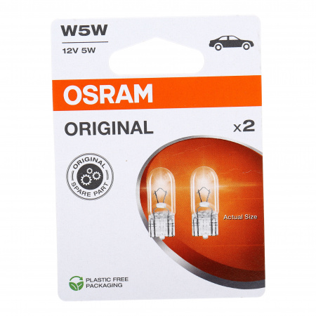 Автолампа W5W (W2.1*9.5d) (2шт) 12V OSRAM /1/10