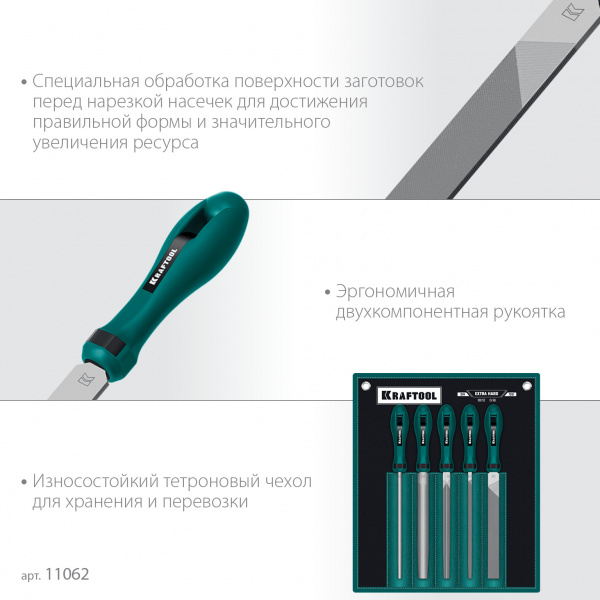 KRAFTOOL ALLIGATOR набор напильников, двухкомпонентная рукоятка, 200 мм