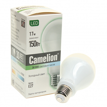 Лампа светодиодная E27 A65 17W холодный свет CAMELION/1/10/100