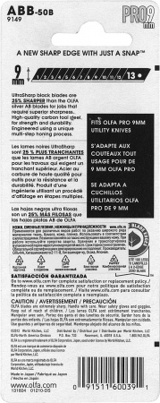 OLFA EXCEL BLACK, 9 х 80 х 0.38 мм, 50 шт, сегментированные лезвия (OL-ABB-50B)