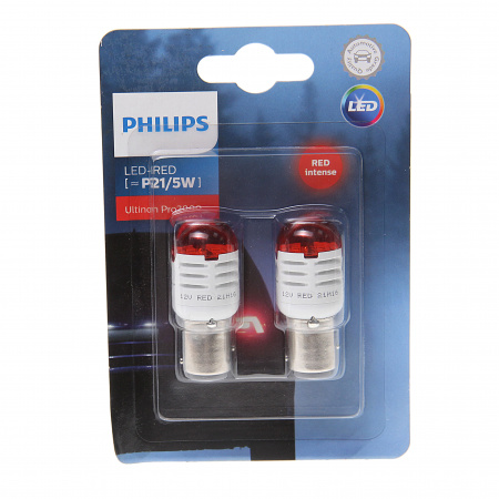 Автолампа P21/5W (BAY15d) LED RED Ultinon Pro3000 (2шт) 12V PHILIPS /1