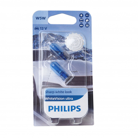 Автолампа W5W (W2.1*9.5d) WhiteVision ultra 4200K (блистер, 2шт) 12V PHILIPS /1/10