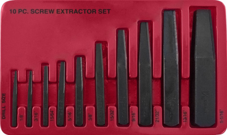 AG010052 Комплект экстракторов "съемник шпилек", квадрат 1/8" - 1-1/16", 10 предметов