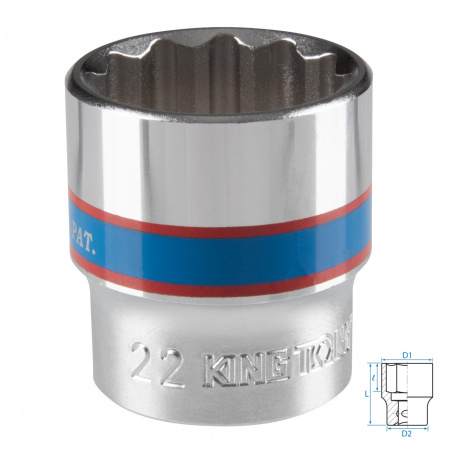 Головка торцевая стандартная двенадцатигранная 3/8", 22 мм KING TONY 333022M