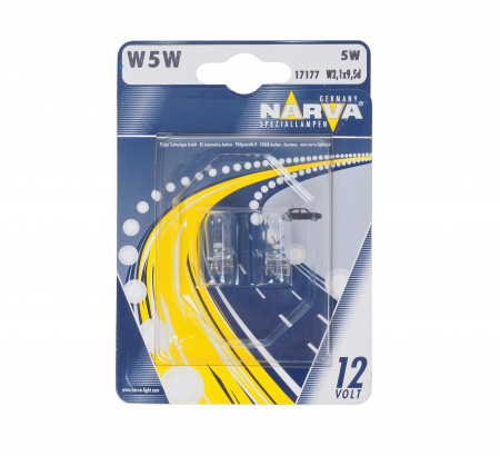 Автолампа W5W (W2.1*9.5d) (блистер, 2шт) 12V NARVA /1/10
