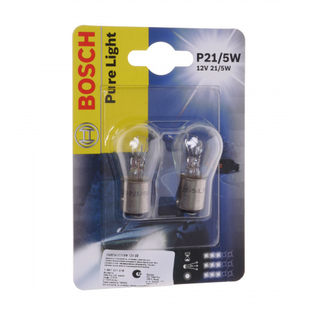 Автолампа P21/5W (BAY15d) (блистер, 2шт) PURE LIGHT 12V BOSCH /1